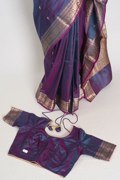 Bristi | Dual Shade Purple Pure Katan Silk Banarasi with 38 Size Stitched Blouse image 1