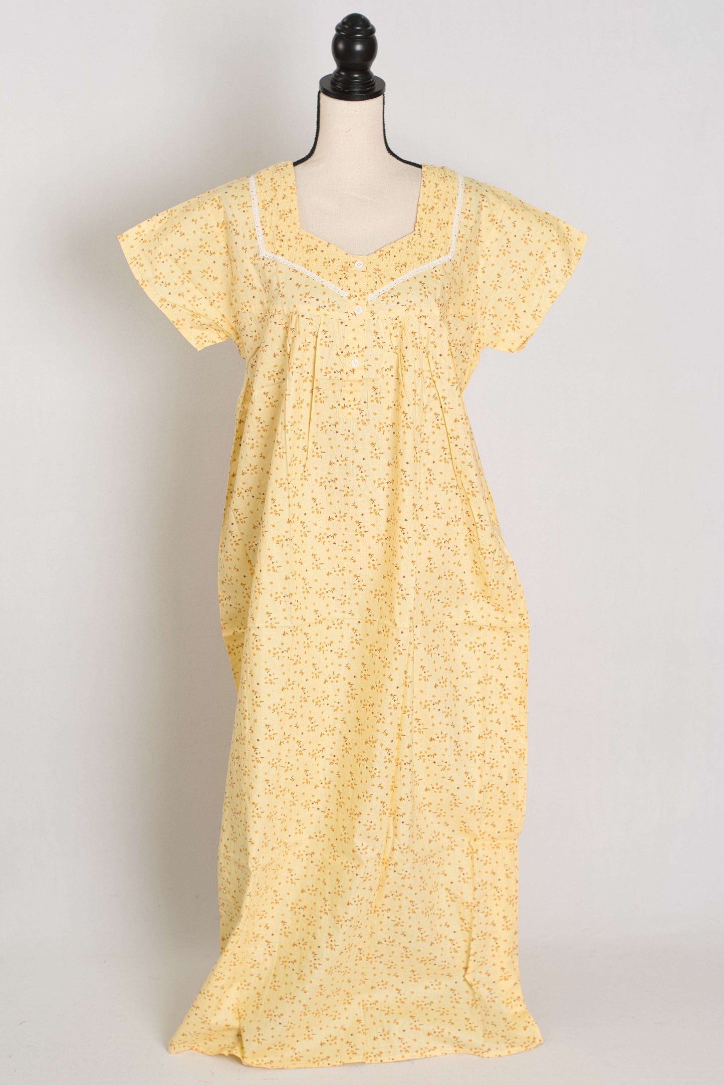 Floral Printed Yellow Women Indian Cotton Nighty in Regular Size image 1