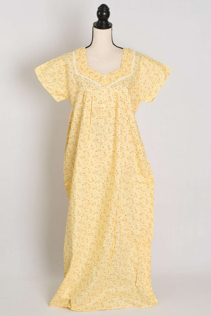 Floral Printed Yellow Women Indian Cotton Nighty in Regular Size image 1