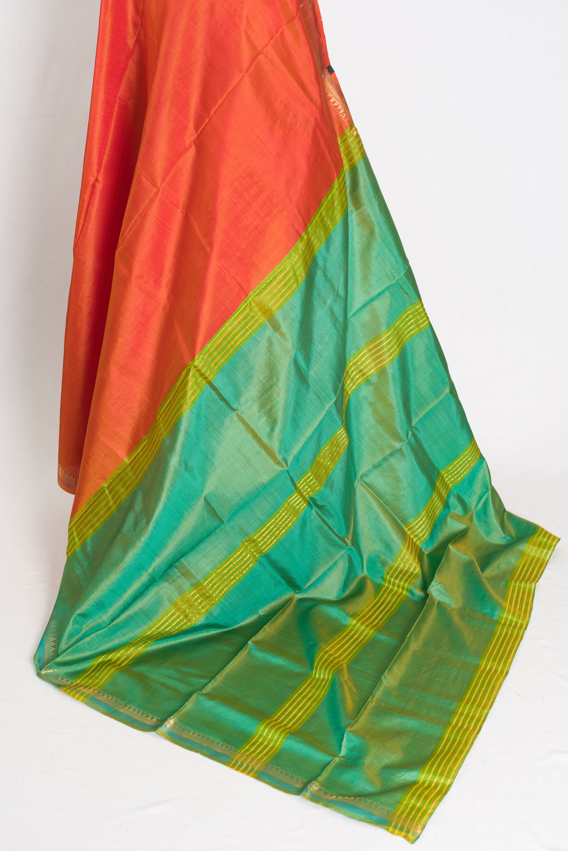 Sameera : Lightweight Small Border Bishnupur Katan Silk Saree in Orange image 3