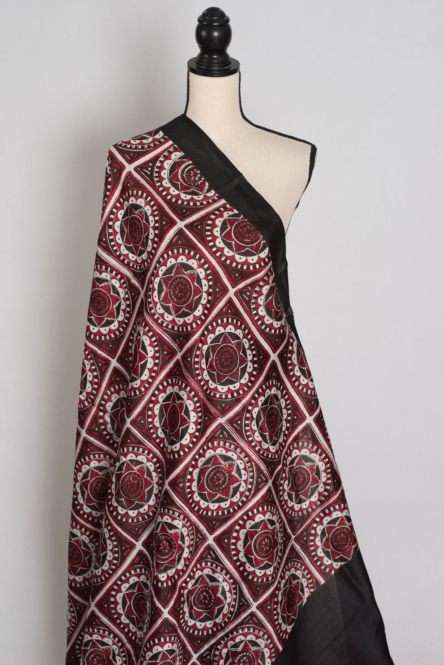 Dhriti : Black and Red Contemporary Hand Block Printed Murshidabad Silk Saree image 4
