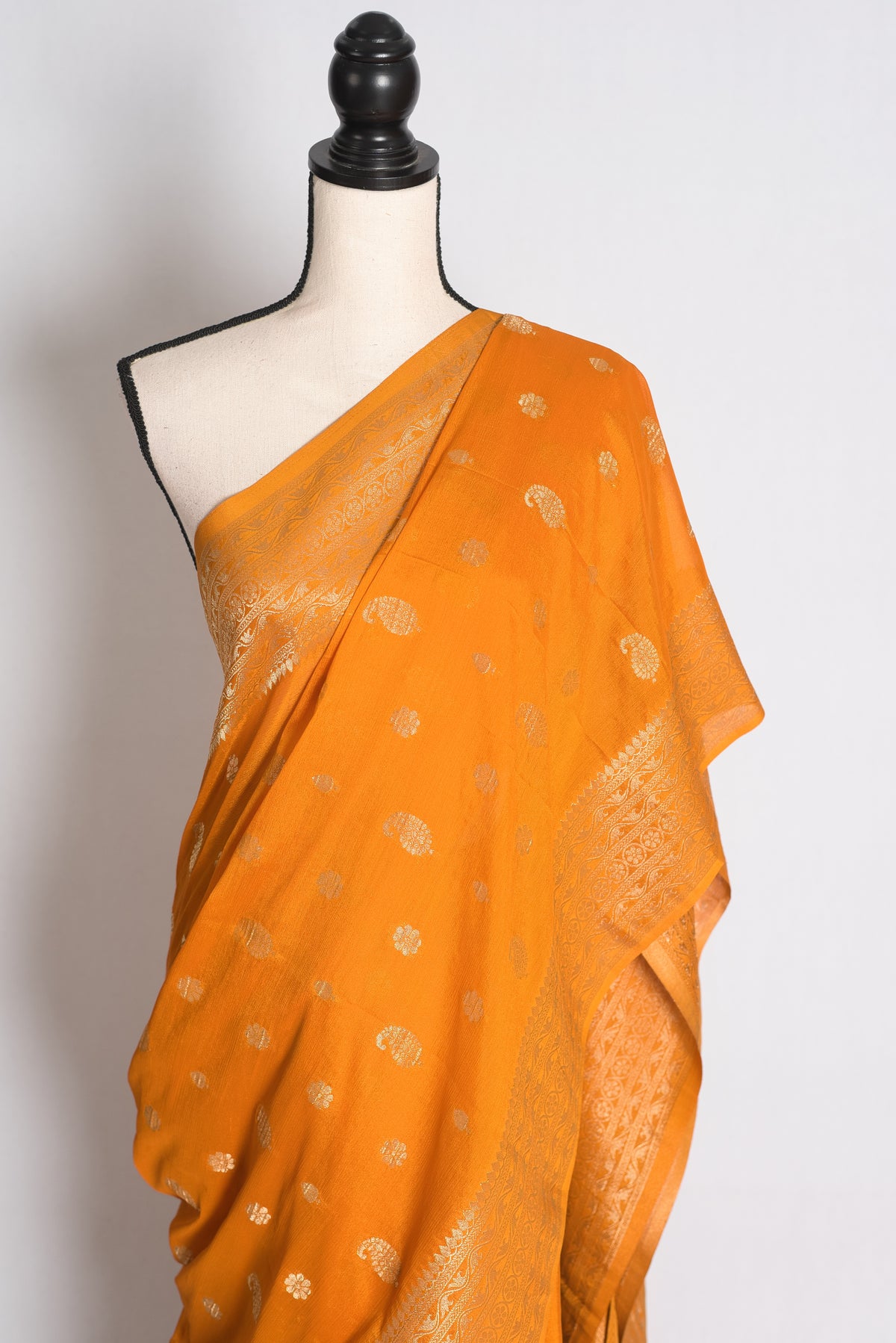 Harini: Turmeric Yellow Semi Georgette Banarasi Saree with 40 Size Blouse image 6