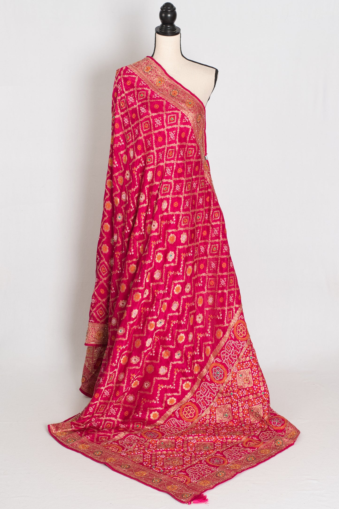 Liza | Dark Pink Hand Embroidery Soft Dola Silk Banarasi Saree image 1