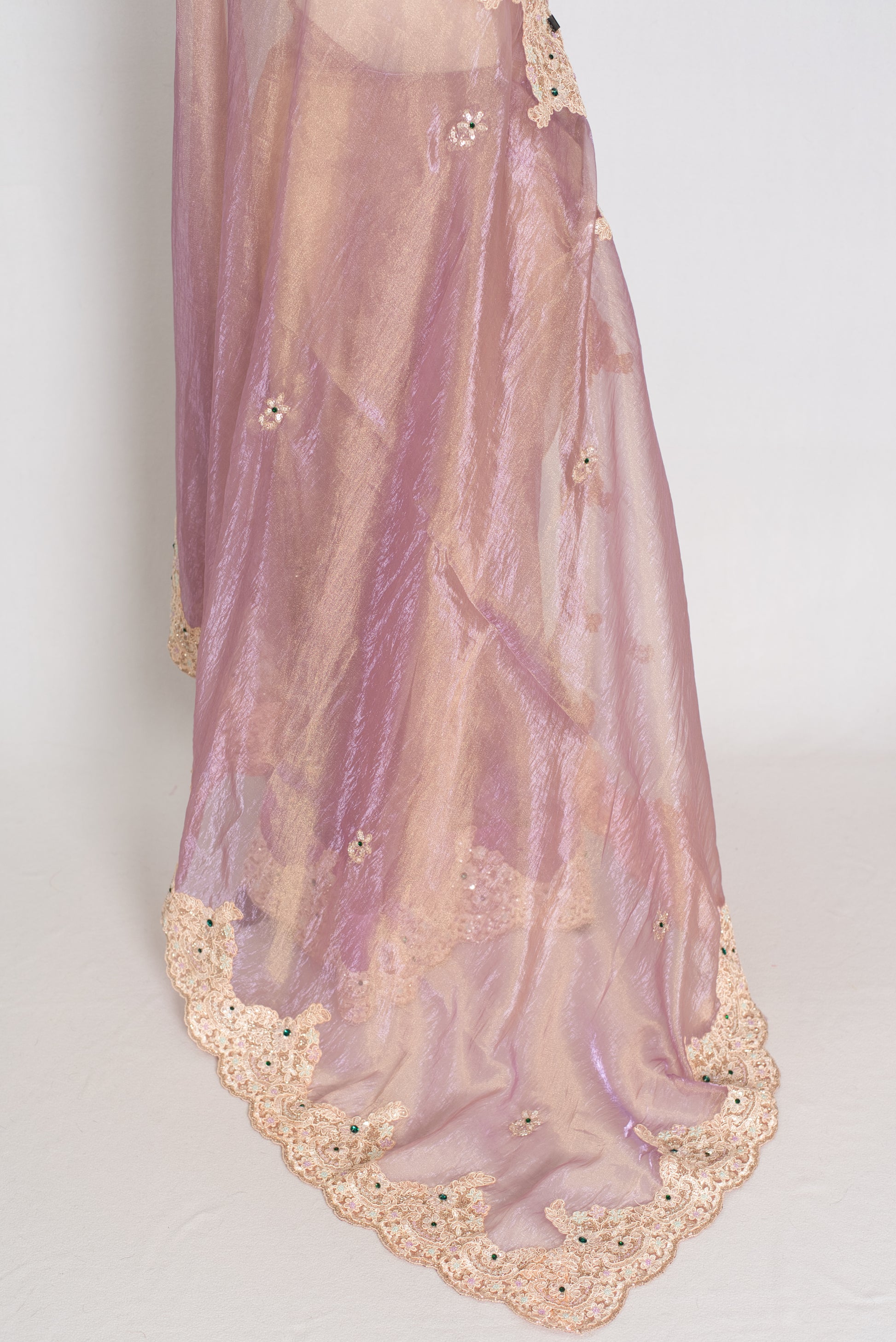 Priya | Lavender Soft Tissue Scalloped Embroidery Saree | Pastel Partywear image 3