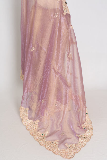 Priya | Lavender Soft Tissue Scalloped Embroidery Saree | Pastel Partywear image 3