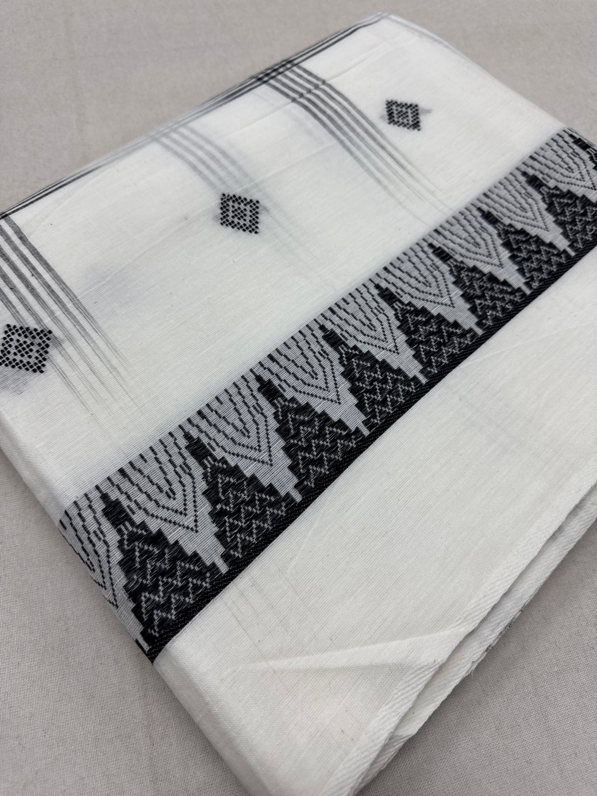 Maya : Off White and Black Soft Cotton Dhaniakhali Saree with Temple Border image 0