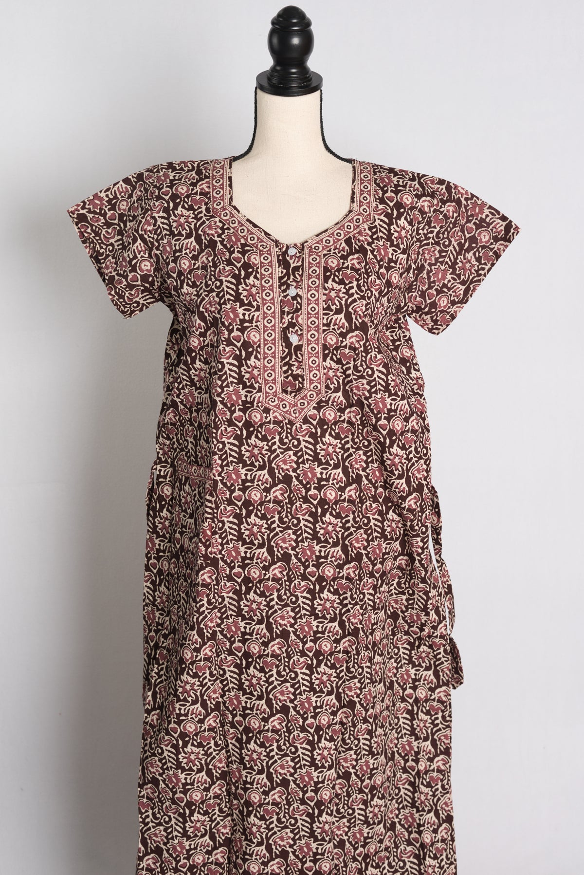 Pure Cotton Brown Kalamkari Printed Indian Nighty in Regular Size image 0