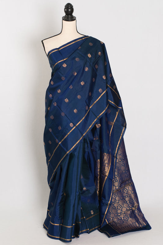 Nandini: Peacock Blue Lightweight Kanjivaram Silk Saree | Silk Mark image 0