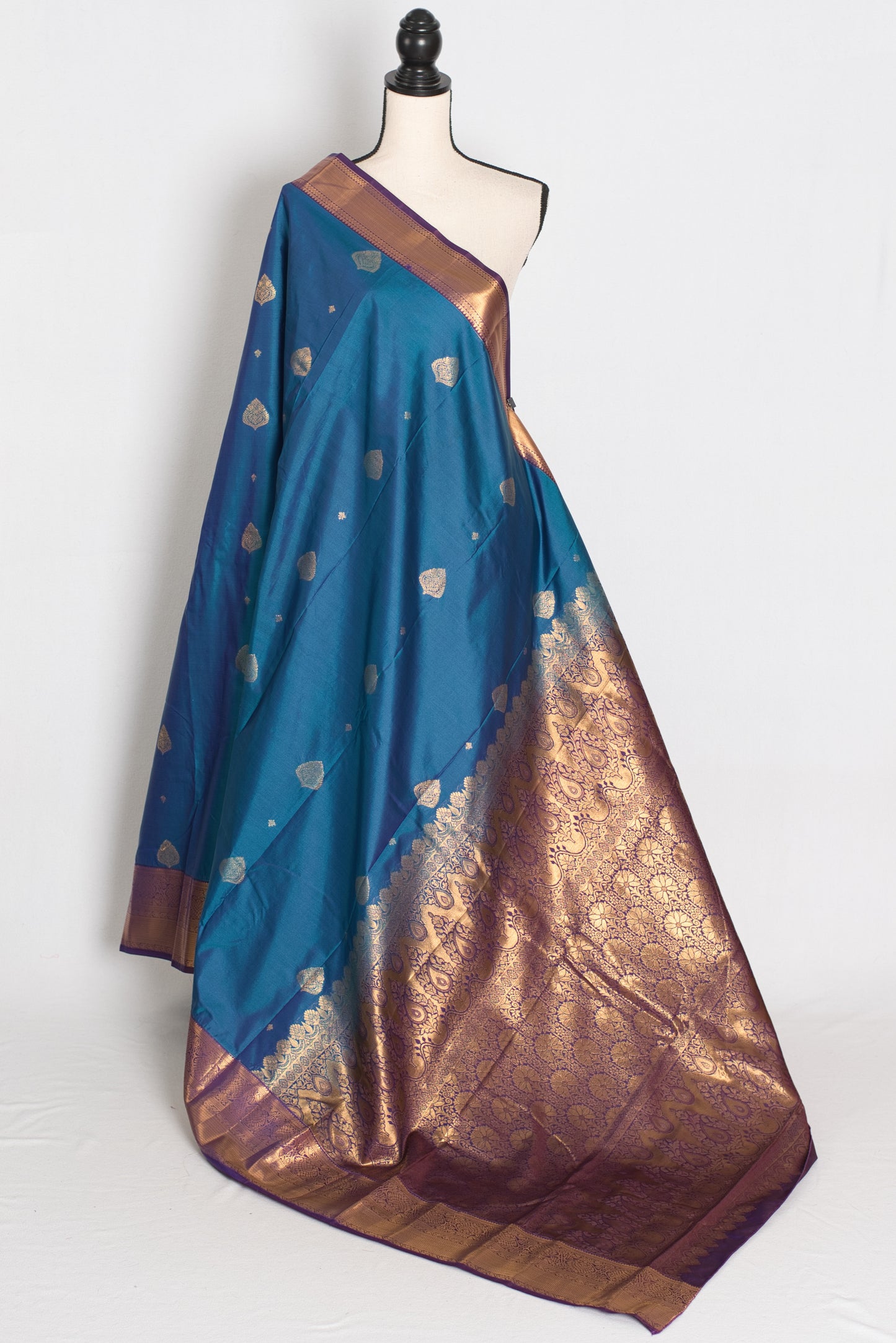 Nithya : Peacock Blue & Purple Contrast Semi Silk Kanjivaram Saree image 1