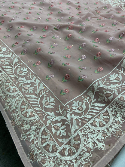 Embroidery Work Mauve Georgette Cocktail Saree image 4