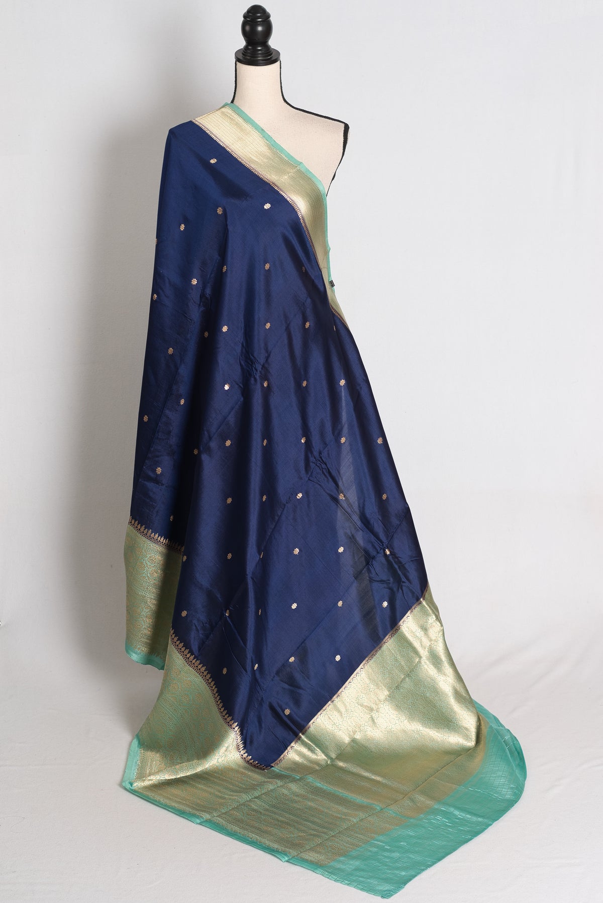 Nadia: Midnight Blue and Sea Green Wide Border Mango Silk Banarasi Saree image 1