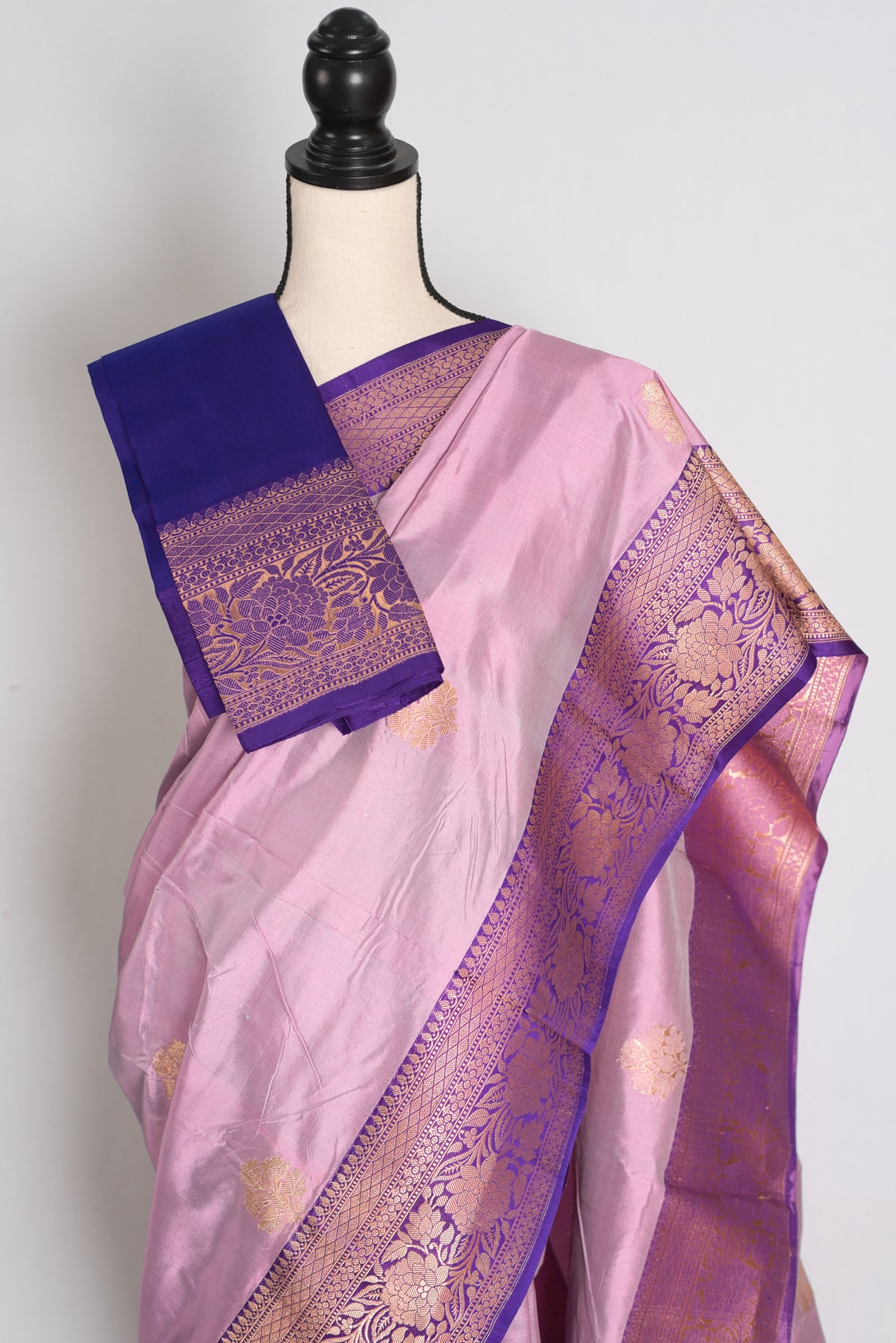 Shanti : Mauve Katan Banarasi Silk Saree with Gold Zari | Silk Mark Certified image 2