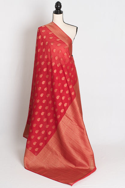 Ruby : Red Semi Georgette Banarasi Saree with Gold Zari Paisley Motifs image 1