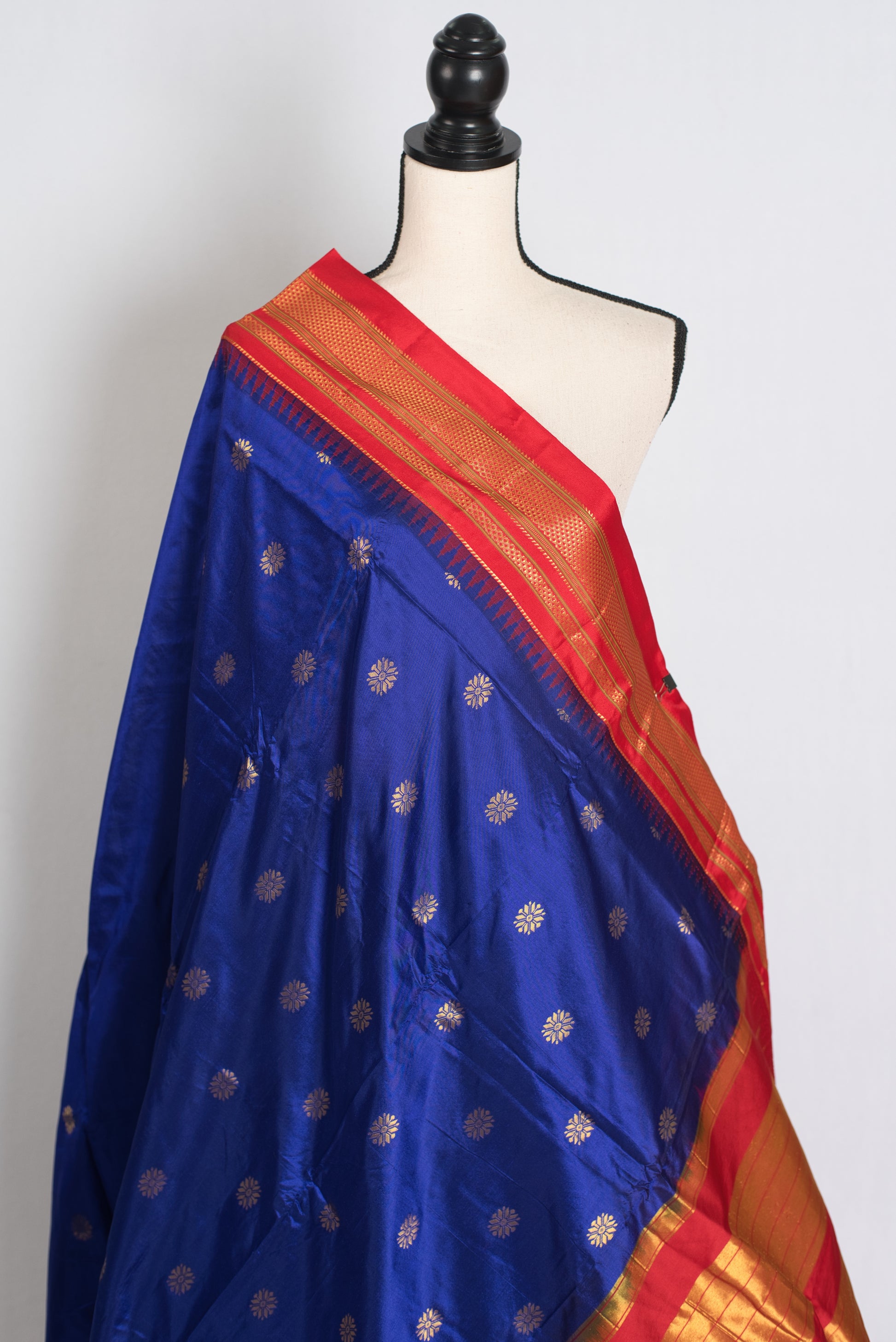 Shanti : Dark Blue and Red Ilkal Silk Saree - A Heritage Weave from Karnataka image 4