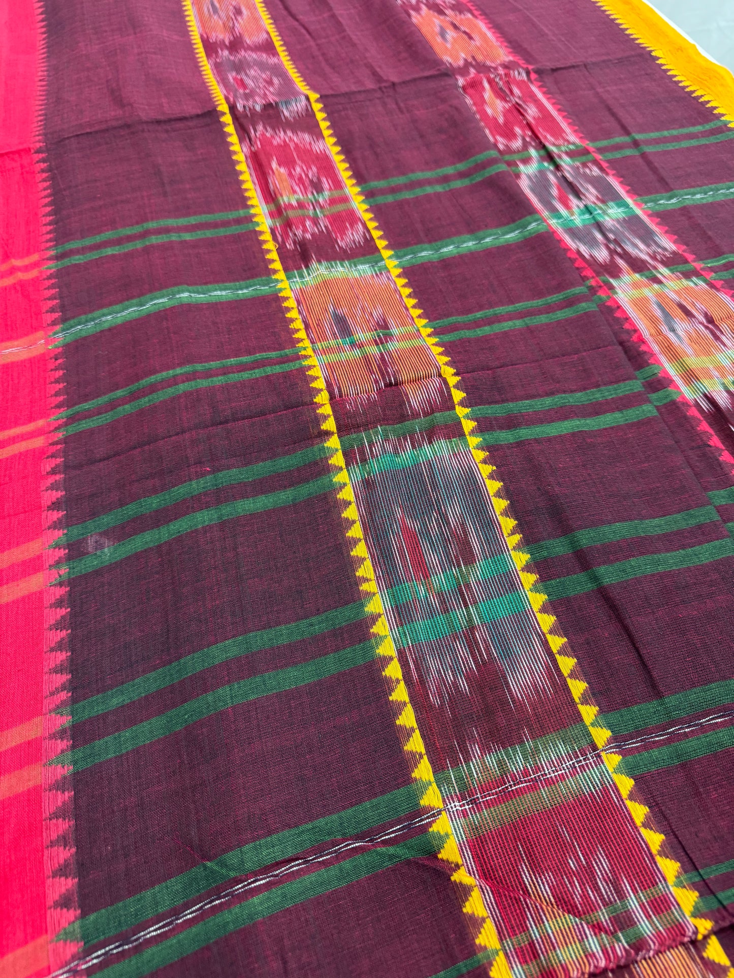 Mati : Maroon Soft Cotton Dhaniakhali Saree with Kotki Stripes image 6