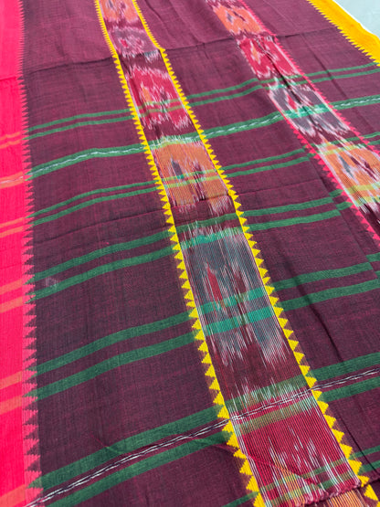 Mati : Maroon Soft Cotton Dhaniakhali Saree with Kotki Stripes image 6