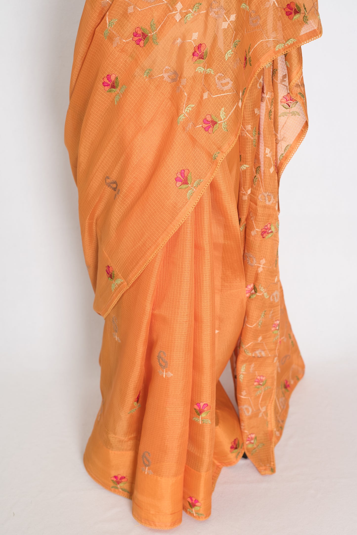 Bella | Sun-Kissed Yellow Kota Silk Saree | Soft, Flowy Floral Embroidery image 7