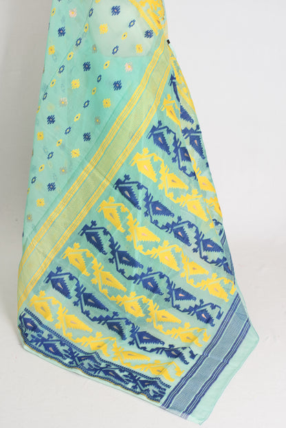 Subhra : Sea Green Blended Soft Cotton Jamdani Bengali Saree in Sea Green image 4