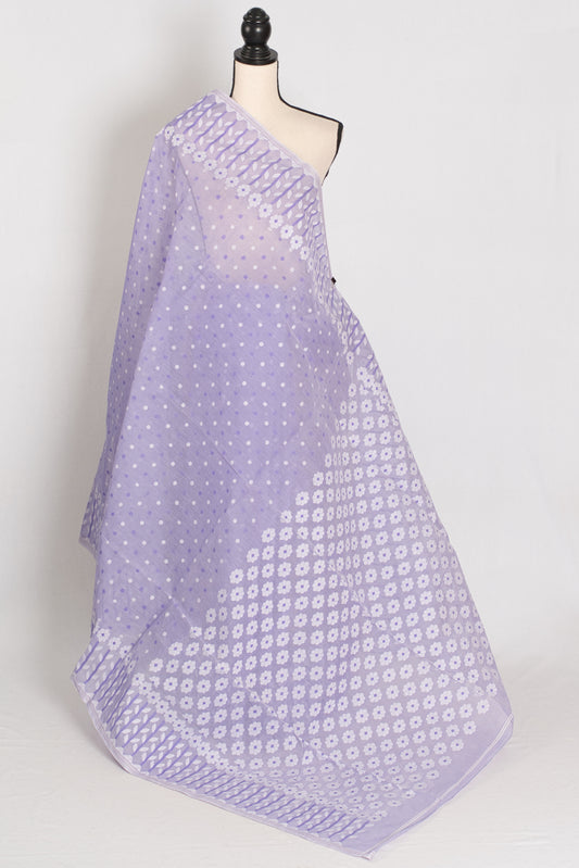 Maya: Mauve and White Pure Cotton Jamdani Saree with Polka Dots image 1