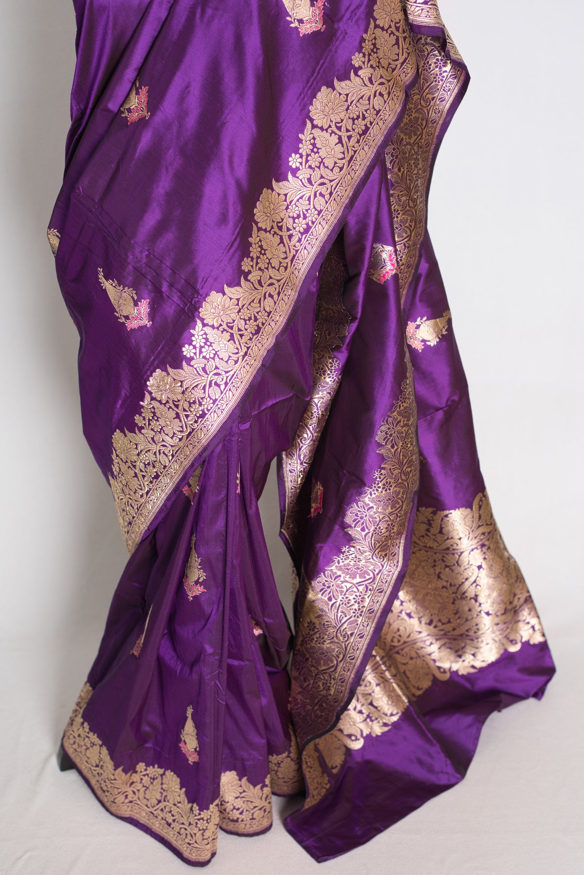Gauri: Eggplant Purple Kadwa Banarasi Silk Saree with Gold Zari image 5