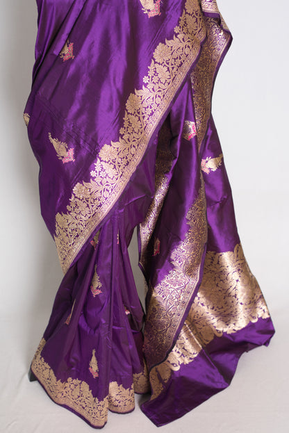 Gauri: Eggplant Purple Kadwa Banarasi Silk Saree with Gold Zari image 5
