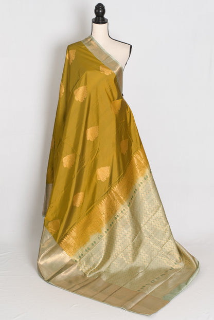 Harini – Olive Green Semi Silk Kanjivaram Saree with Sage Green Wide Border image 1