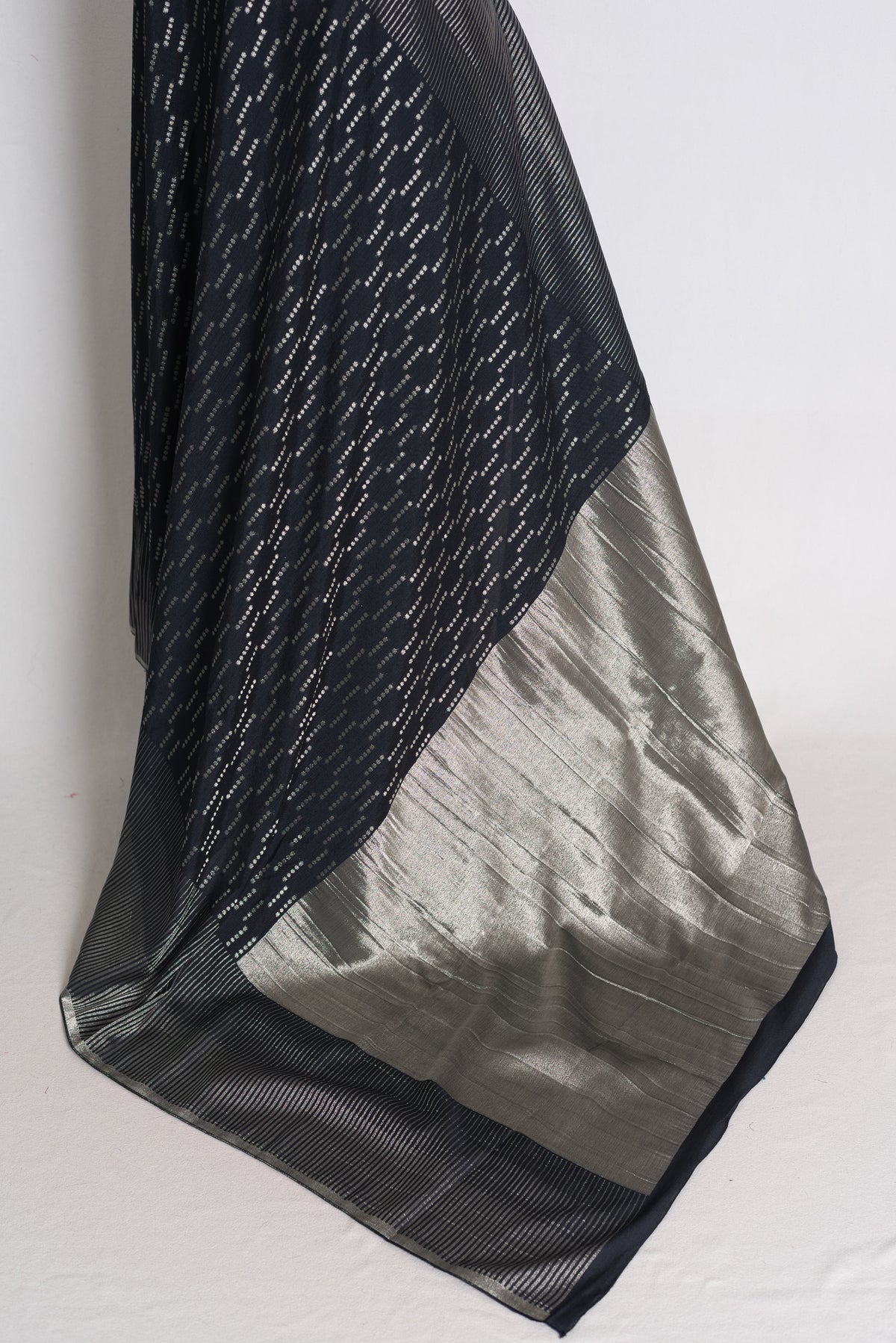 Sia: Raven Black and Silver Semi Georgette Banarasi Saree image 4