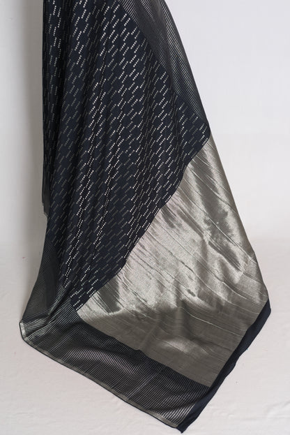 Sia: Raven Black and Silver Semi Georgette Banarasi Saree image 4