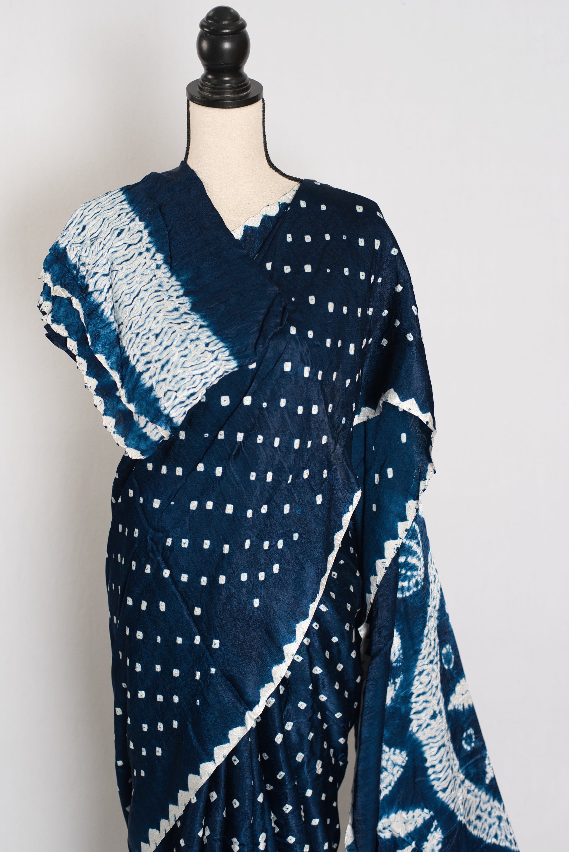 Saira: Navy Blue & White Hand Bandhani Modal Silk Saree image 2