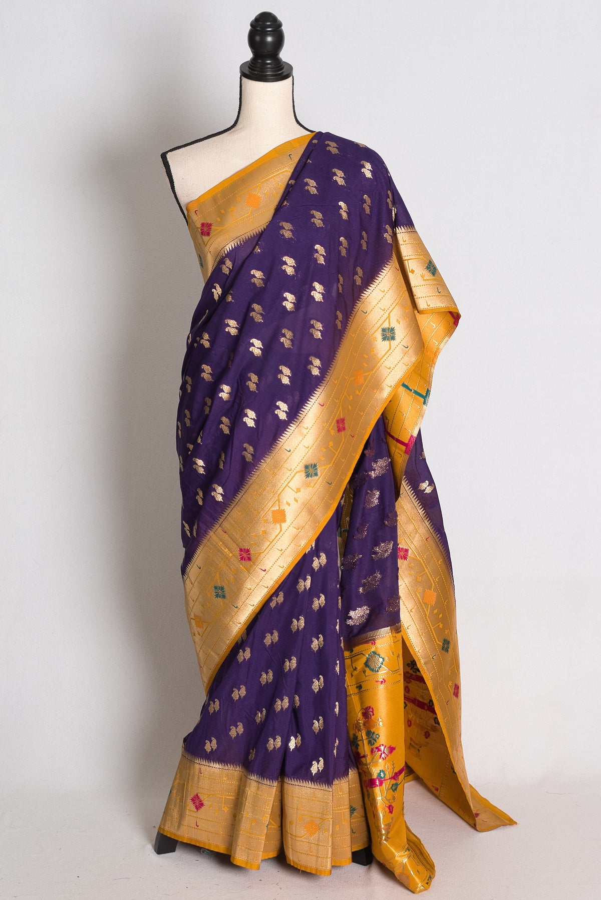 Parul: Purple and Yellow Paithani Inspired Semi Silk Saree image 0