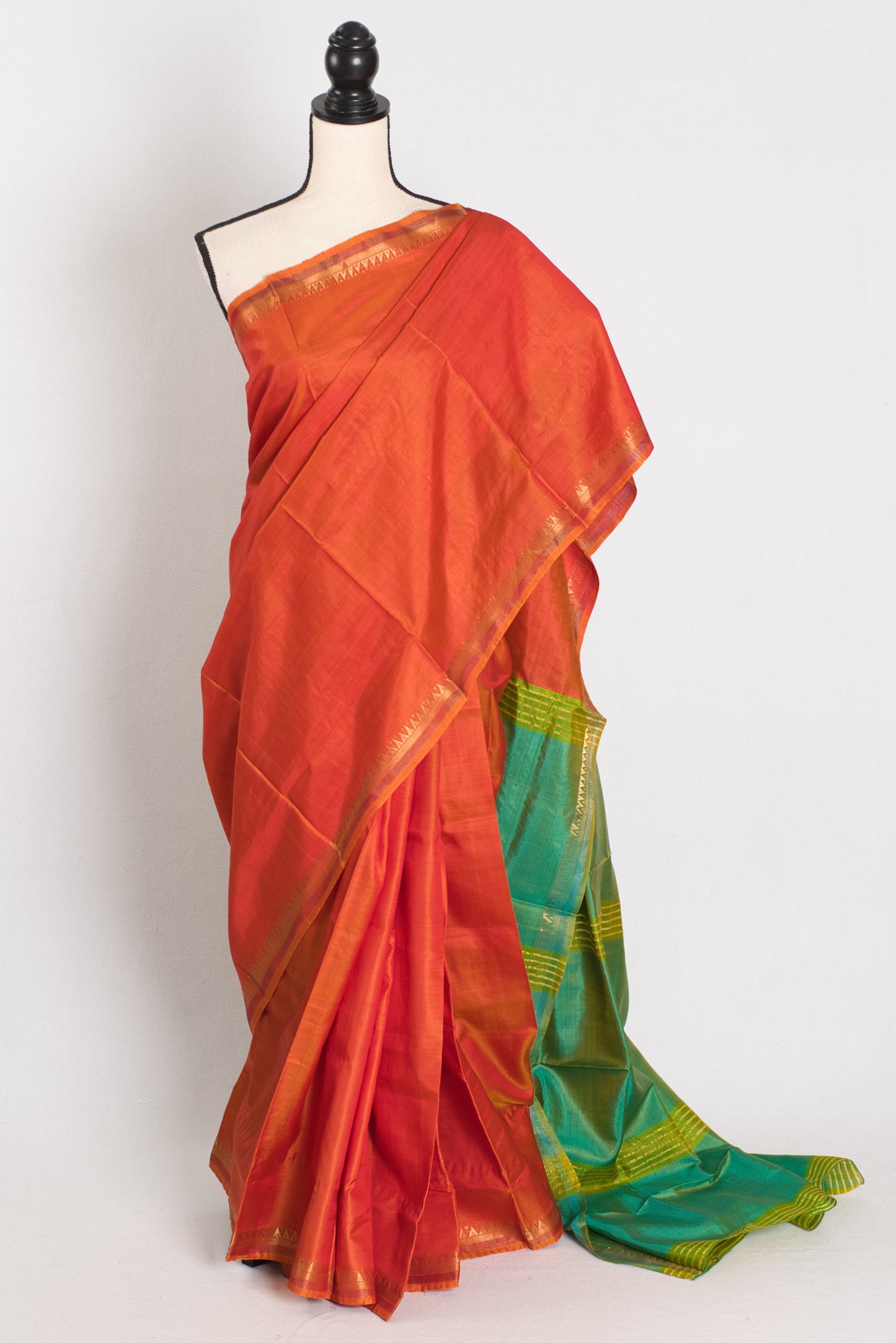 Sameera : Lightweight Small Border Bishnupur Katan Silk Saree in Orange image 0