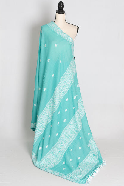Ashmi : Sea Green & White Soft Pure Cotton Handloom Assamese Saree image 1