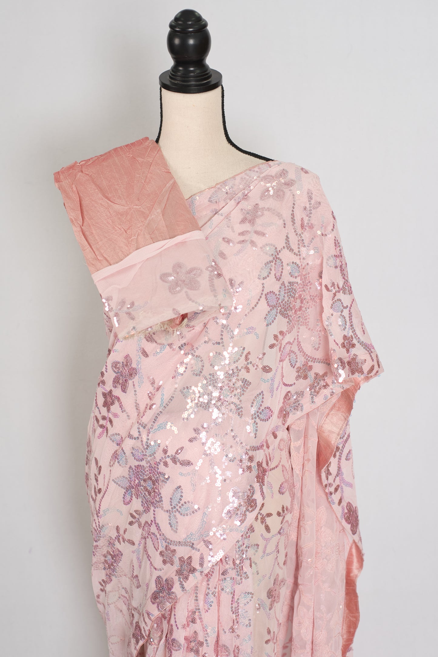Ila | Baby Pink Soft Net Saree | Ready-to-Wear Set with Size 36 Stitched Blouse image 3