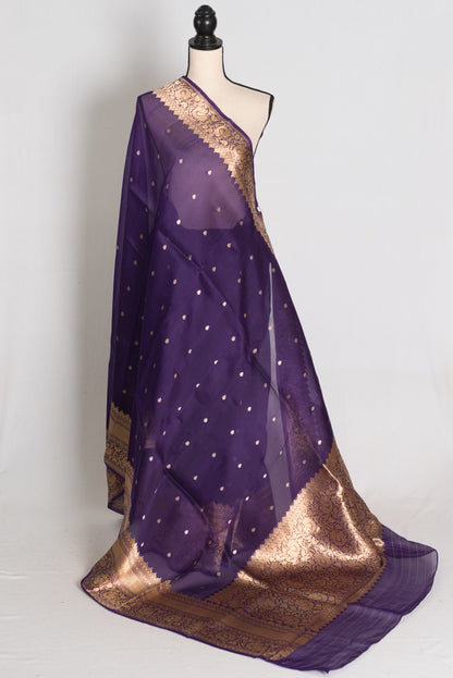Purple and Gold Banarasi saree — front view