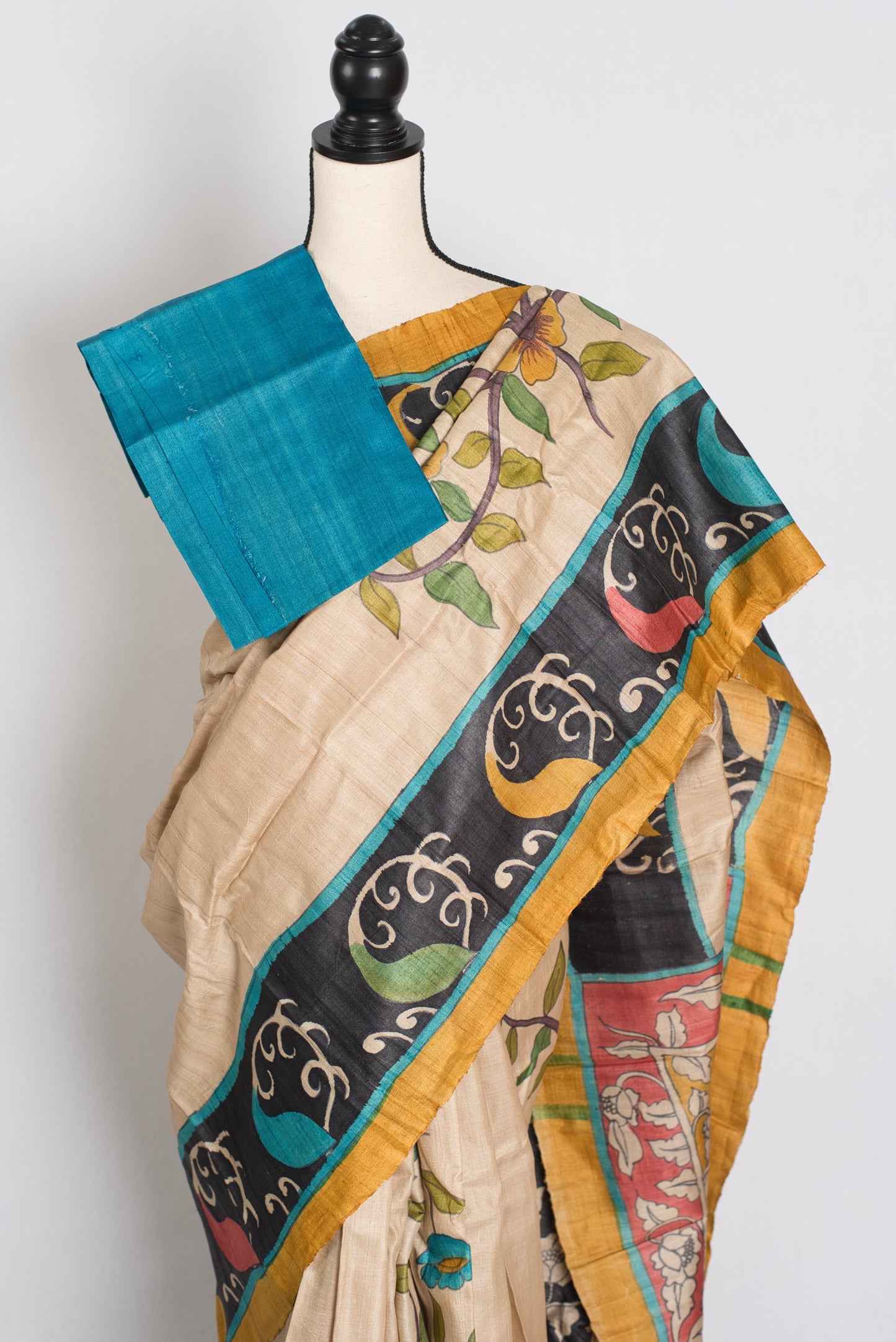 Soraya : Hand Painted Kalamkari Saree on Silk Mark Certified Gachi Tussar Silk image 2