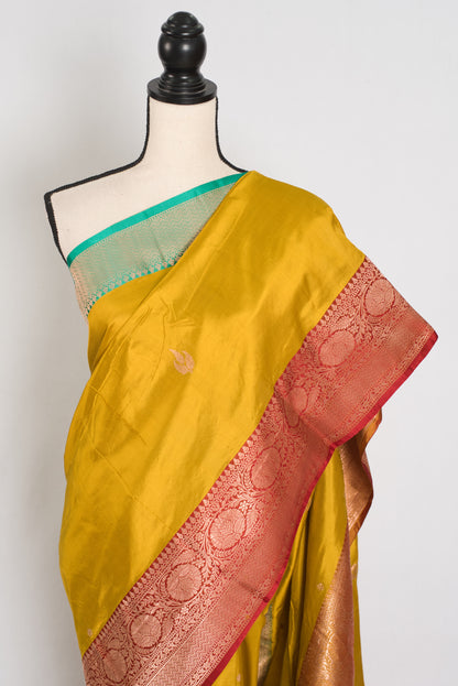 Sunayna | Yellow Pure Katan Silk Banarasi Saree | Ganga Jamuna Border image 5