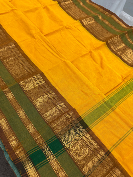 Madhabi : Handwoven Yellow Cotton Kanjivaram Saree image 0