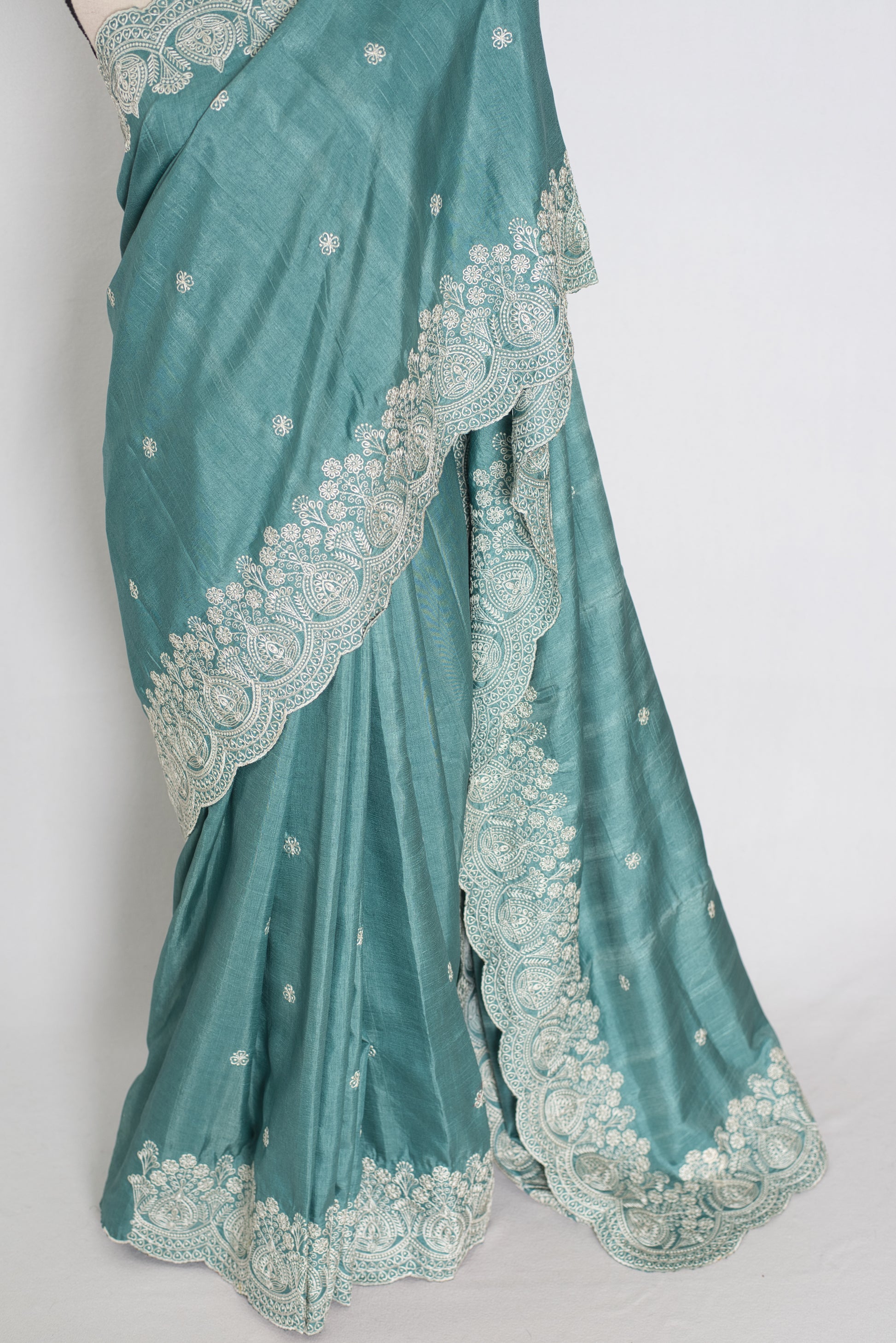 Mitul | Pastel Blue Semi Tussar Silk Saree | Lightweight & Budget-Friendly image 5