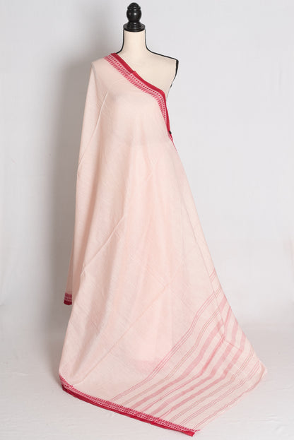 Lakshmi: Light Pinkish White Soft Dhaniakhali Cotton Saree with Red Border image 1