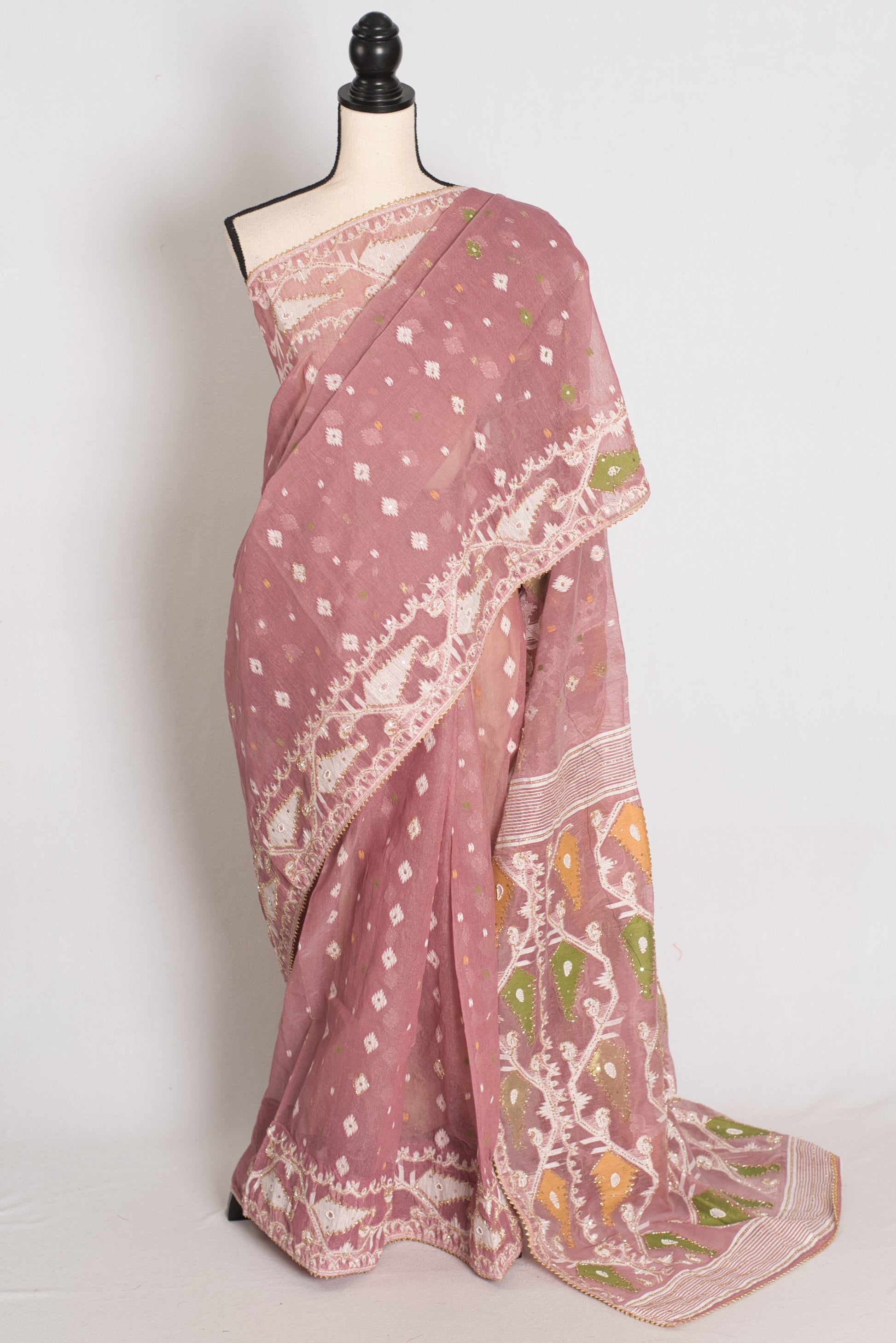 Bithi : Unique Pastel Purple and White Blended Cotton Jamdani Saree image 0