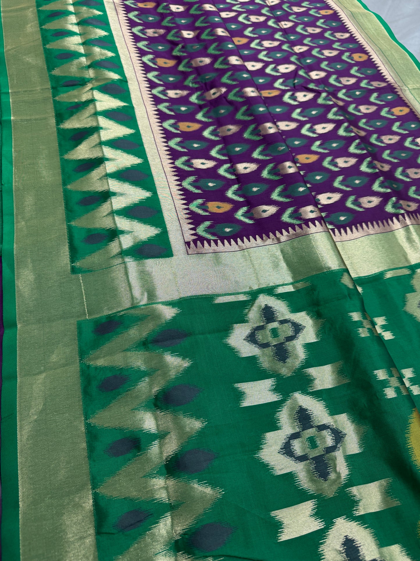 Sabina | Royal Purple & Emerald Green Art Silk Pochampally Saree image 0