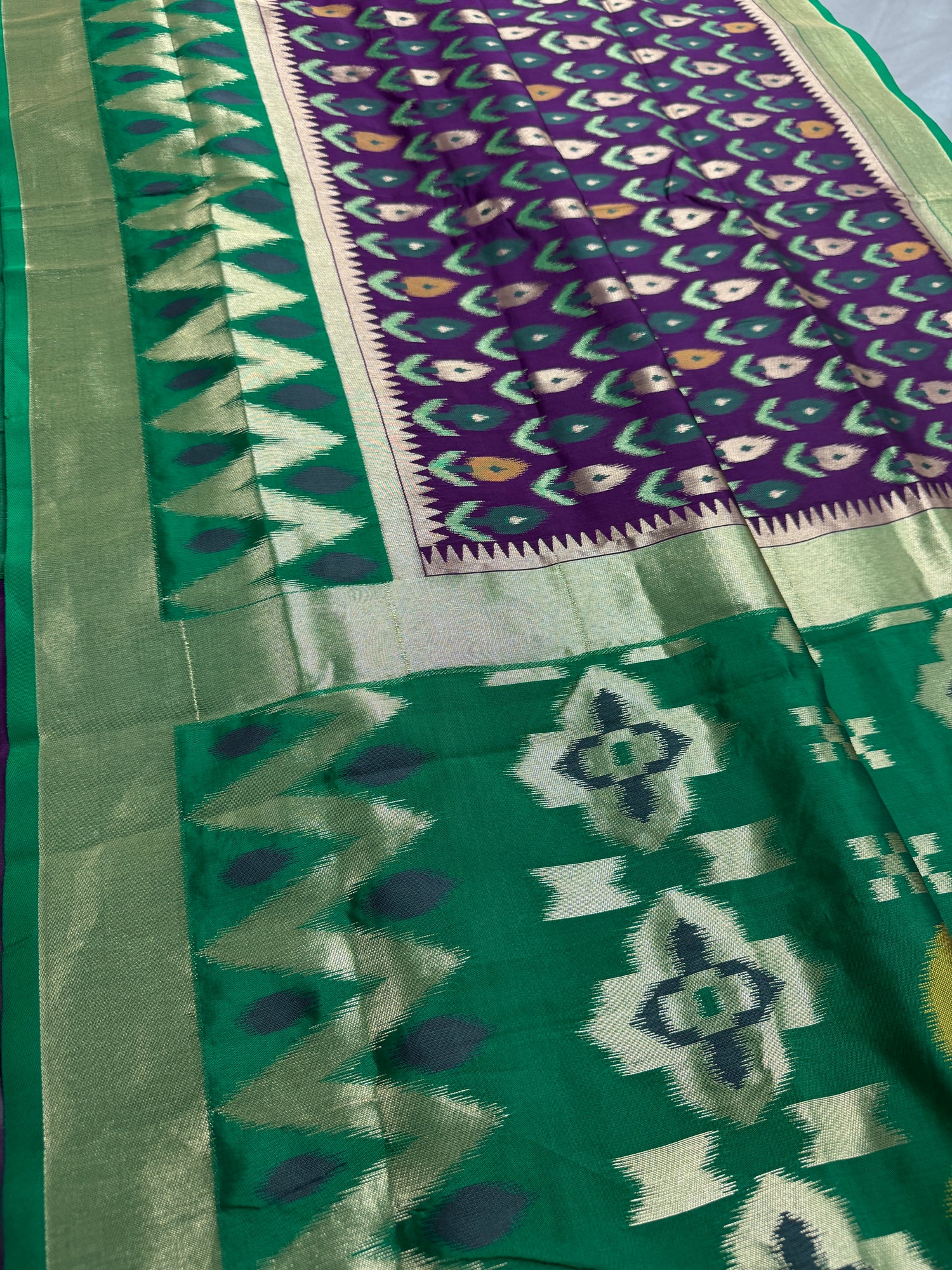 Sabina | Royal Purple & Emerald Green Art Silk Pochampally Saree image 0
