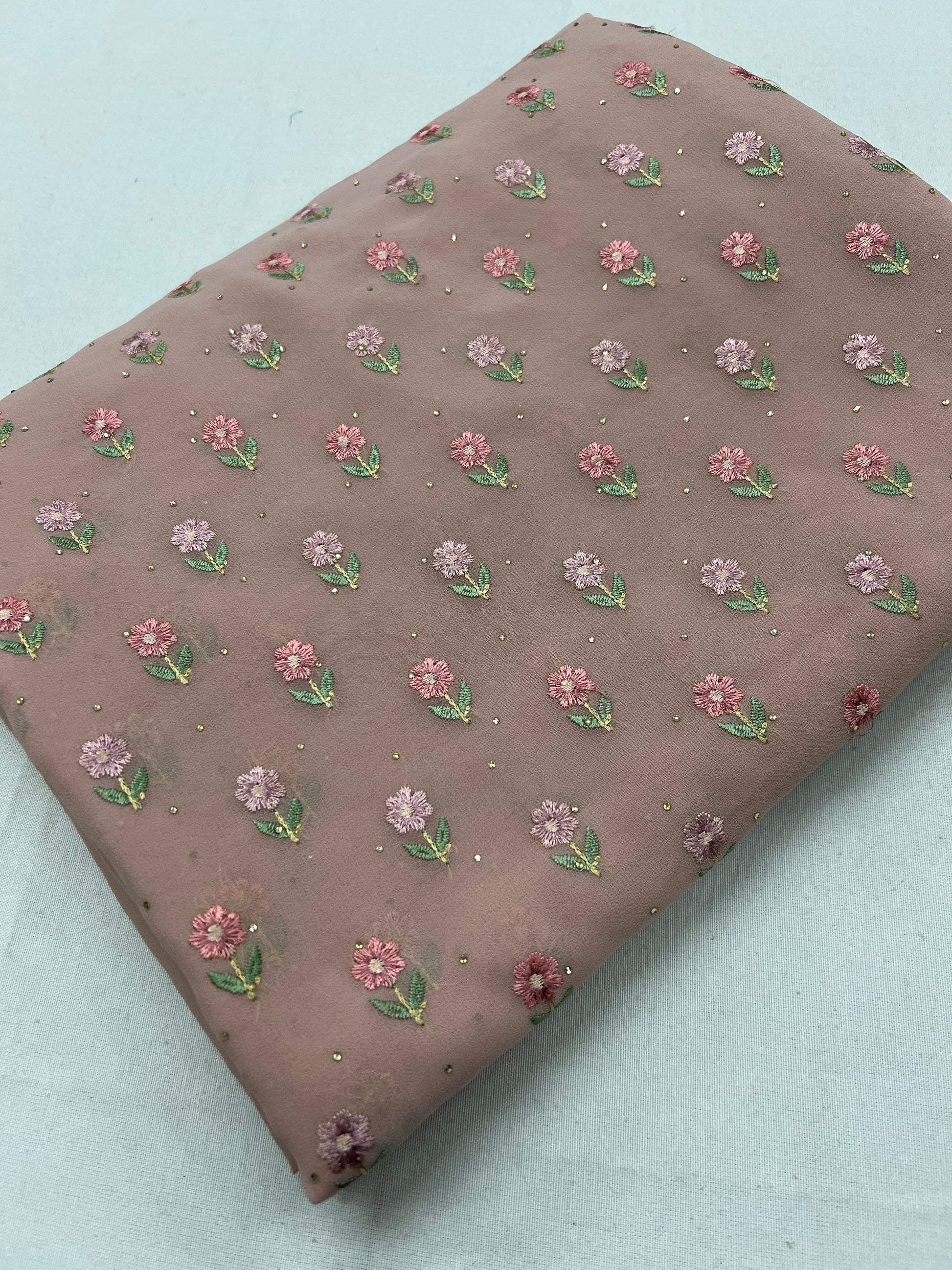 Embroidery Work Mauve Georgette Cocktail Saree image 3