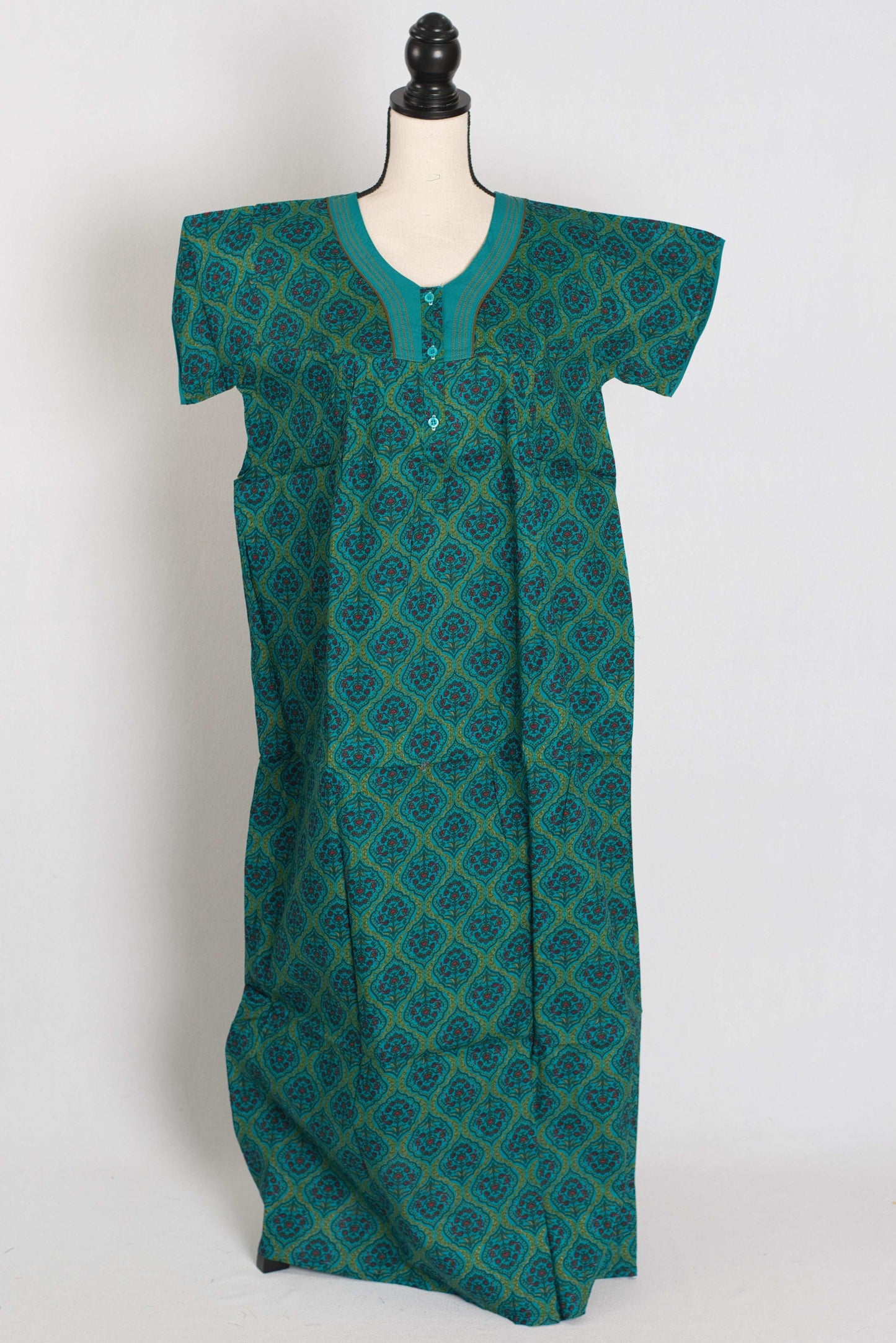 Kalamkari Printed Green Women Indian Cotton Nighty in Regular Size image 1