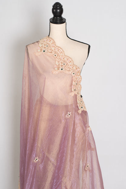 Priya | Lavender Soft Tissue Scalloped Embroidery Saree | Pastel Partywear image 4