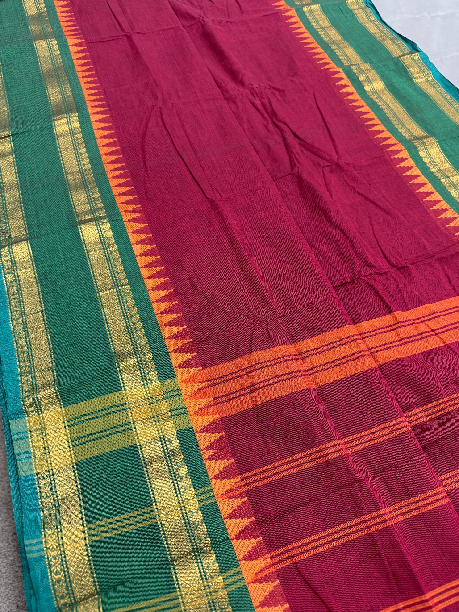 Kaveri : Magenta Kanchi Cotton Saree - Handwoven South Indian Elegance image 0