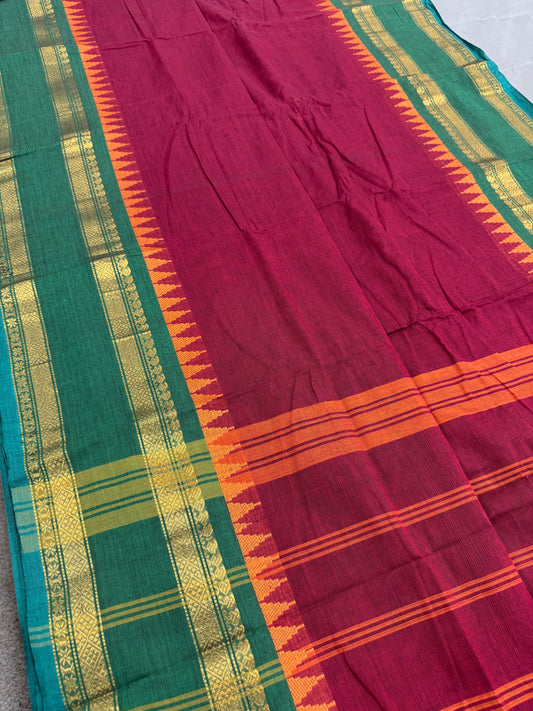 Kaveri : Magenta Kanchi Cotton Saree - Handwoven South Indian Elegance image 0