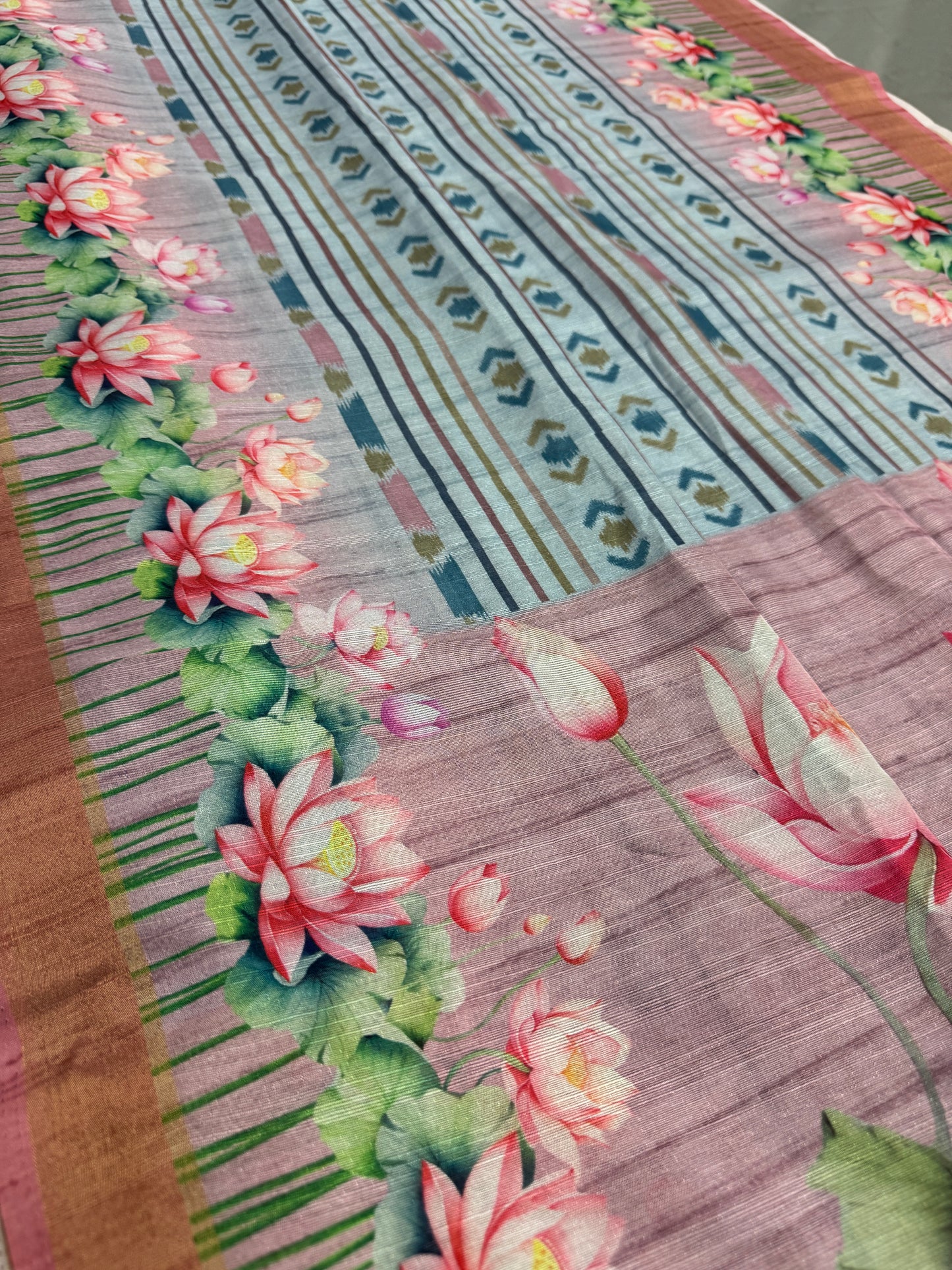 Jissa | Sky Blue & Mauve Ikkat Fusion Semi Tussar Saree image 0