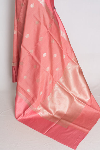 Anisha : Pastel Pink Tussar Silk Banarasi Saree with 36 Size Blouse image 5
