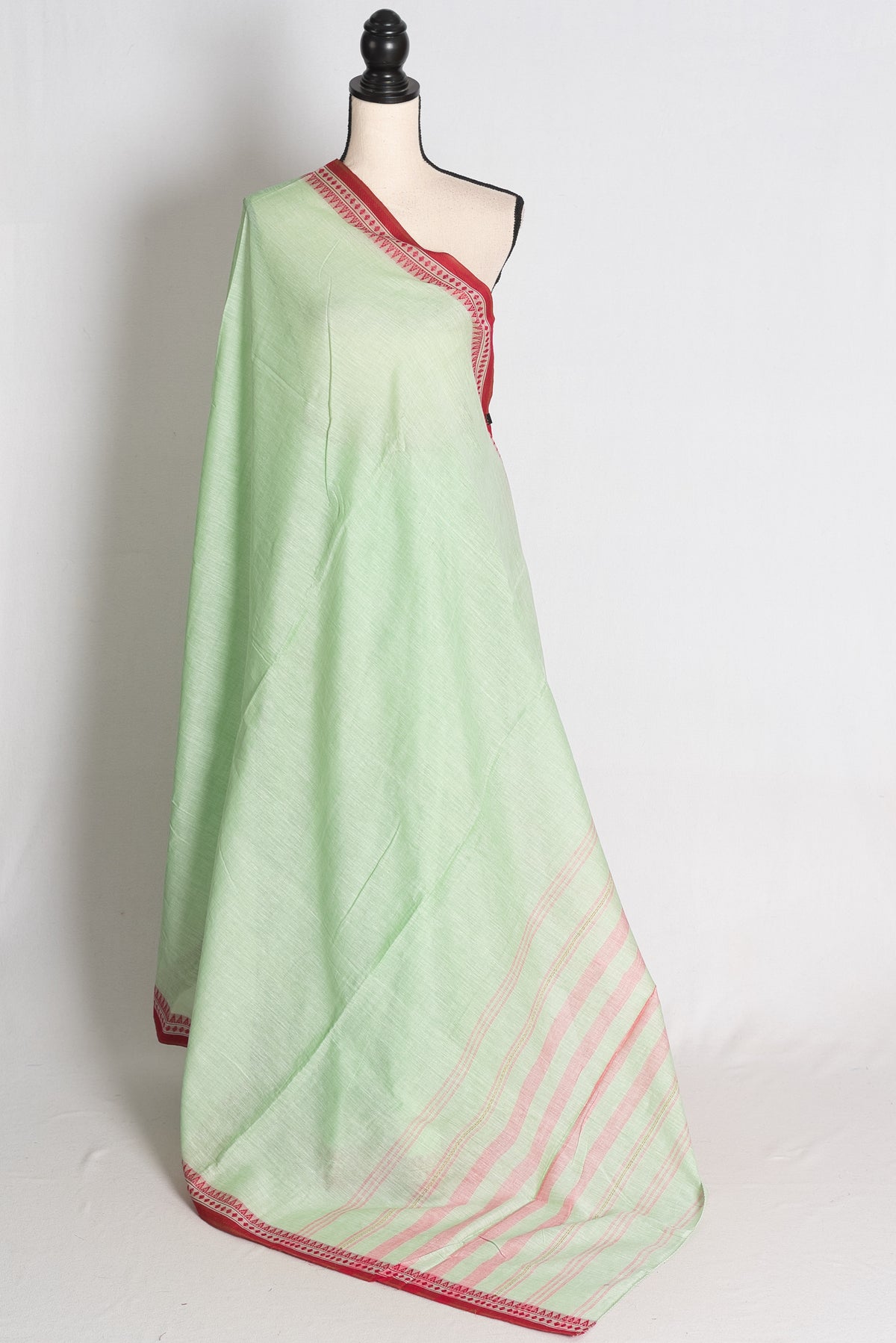 Sheuli: Sea Green and Red Soft Cotton Dhaniakhali Saree image 1